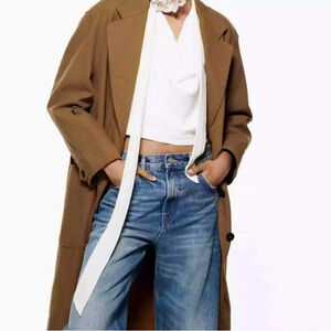 Zara new 100% cotton brown oversized  pocket brick coat